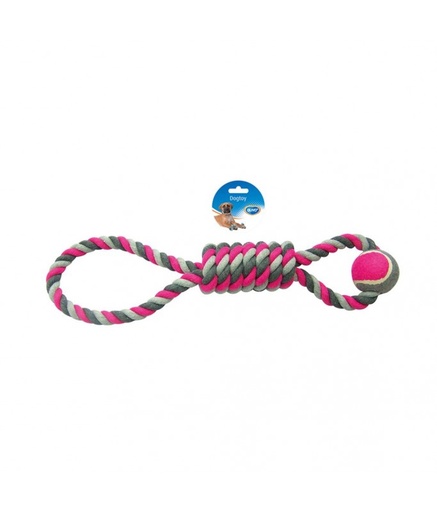 [LR4705050] Duvo+ Tug Toy Knotted Cotton Pendulum & Tennis Ball 53cm - Grey / Pink