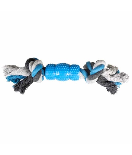 [LR4705061-PHout] Duvo+ Tug Toy Knotted Cotton with 2 Knots & Rubber 23cm,Grey/Blue