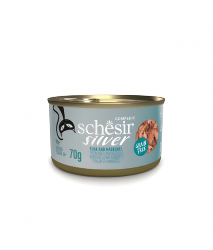 [SCINV21113103] Schesir Silver Senior Cat Wholefood - Tuna And Mackerel 70g (Min Order- 12 Cans)