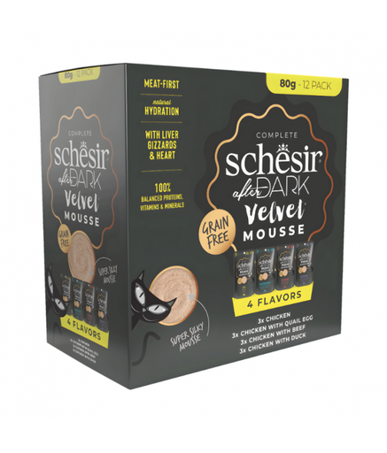 [SCINV21139904] Schesir After Dark Velvet Mousse In Broth Variety Pack For Cat 960g (80g x12 Pouch) - 4 Flavors ( 3 Pouch Each Flavor)