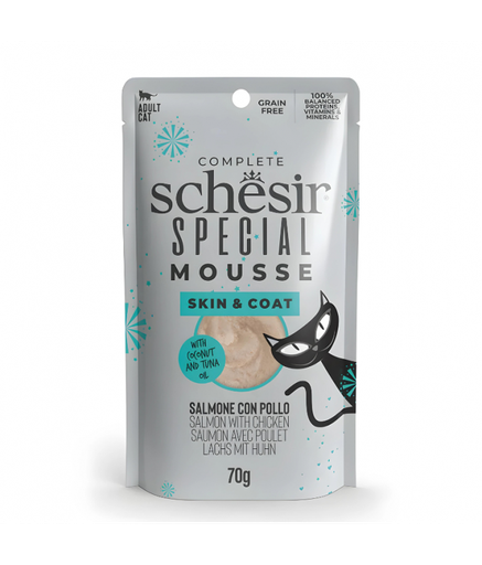 [SCINV21231204] Schesir Special Mousse (Skin & Coat) For Cat - Salmon With Chicken 70g (Min Order- 12 Pouch)