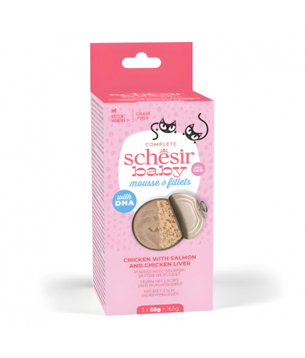 [SCINV21630103] Schesir Baby Cat Can Multipack Mousse & Fillets - Chicken With Salmon & Chicken Liver 165g (3 Cans x55g)