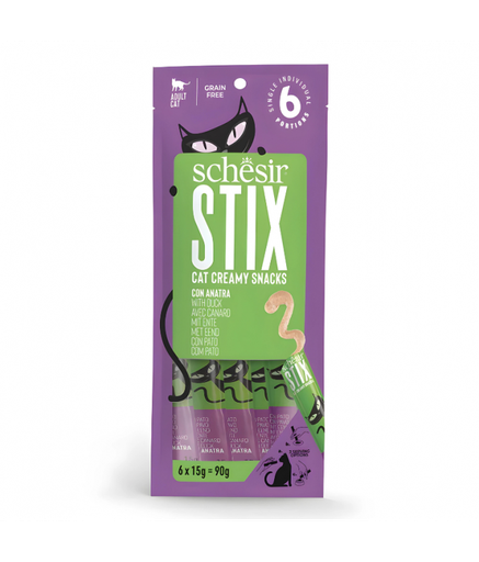 [SCINV25231304] Schesir Stix Treat For Cat In Cream - Duck 6x15g (Min Order- 12 Pack)